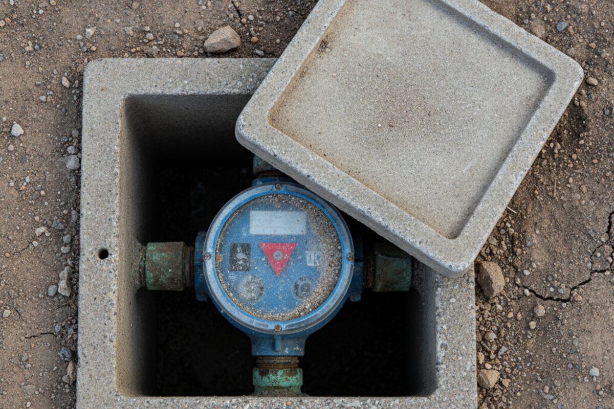 Water meter with the low-flow indicator dial used to check for a hidden household leak